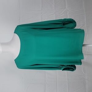 LOFT Size S Kelly Green 100% Polyester Asymmetrical Sleeve Blouse, Exc Used Cond
